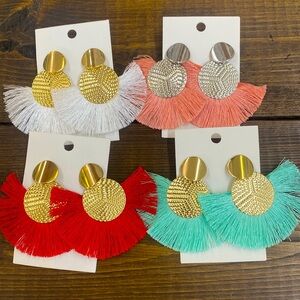 New gold/silver dangle earrings with colored fringe